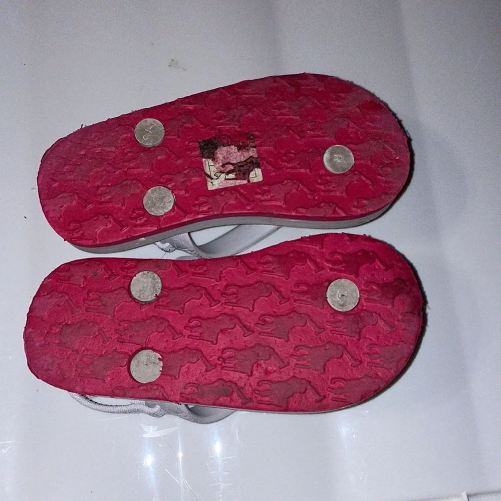 Polo sandals, size 7/8 pink and white